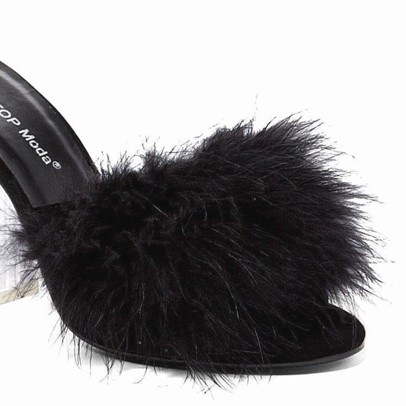 SeXy FEATHER Katy Slipper SHOES CLEAR Plastic HEEL - Picture 3 of 3